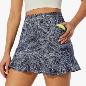 M MOTEPI Womens High Waist Leaf Print Athletic Skort W/Pockets & Build In Shorts